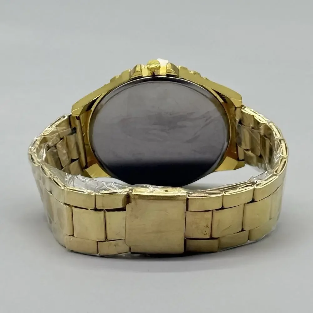 Men's Gold Dial Quartz Watch Stainless Steel Submariner Style Sports Wristwatch
